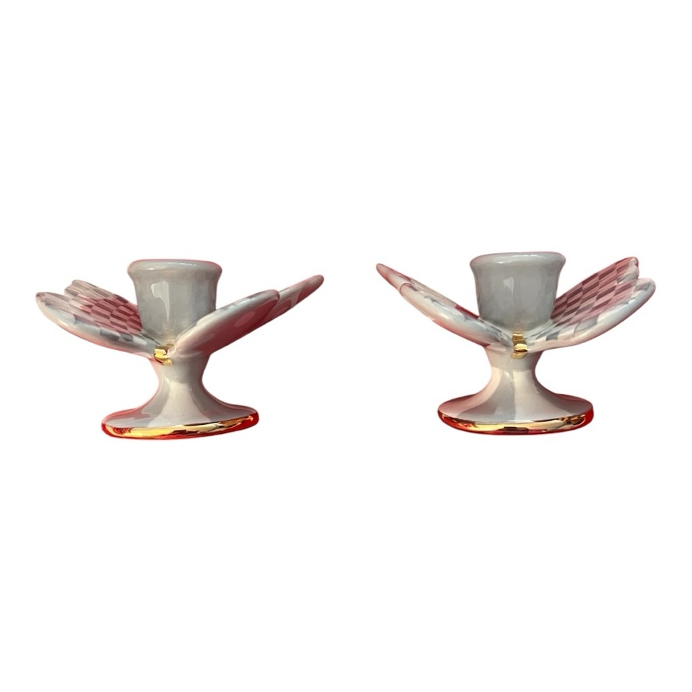 MacKenzie-Childs NWT, NIB Gorgeous Sterling Check Butterfly Candle Holders Set/2 - Picture 10 of 14